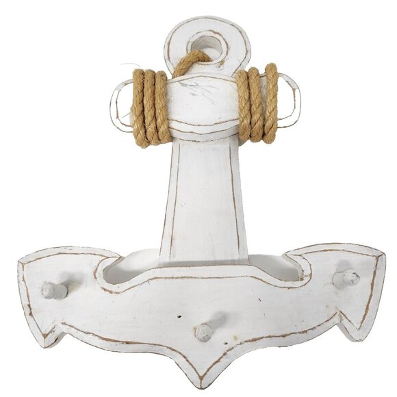 VTG White Distressed Wood Ship Anchor 3 Hook Wall Hanger Rack Nautical Coastal - Picture 1 of 7